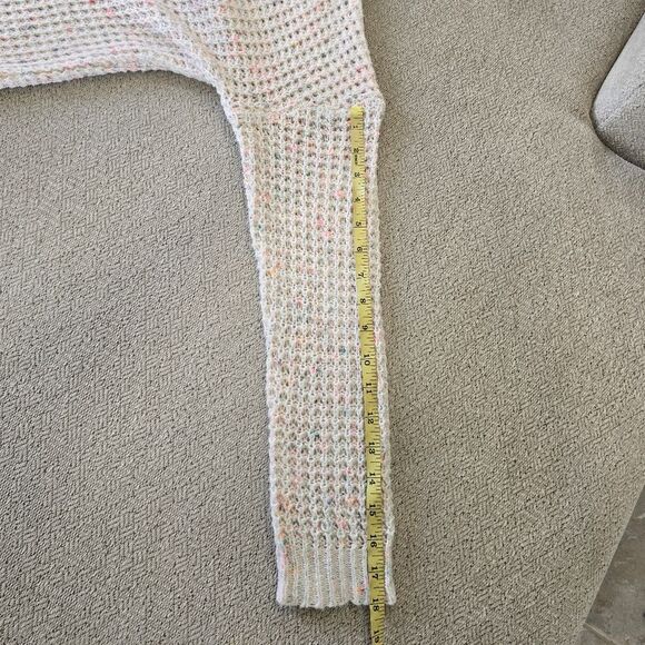 Express Factory Cream Pale Pink Colorful Speckles Open Waffle Cardigan - Medium - Picture 10 of 13